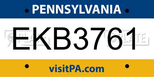 EKB3761 Pennsylvania License Plate