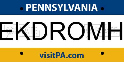 EKDROMH Pennsylvania License Plate
