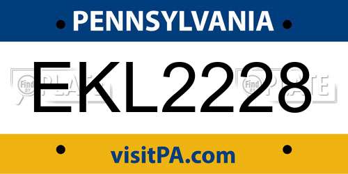 EKL2228 Pennsylvania License Plate