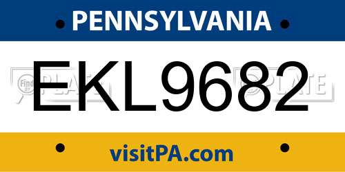 EKL9682 Pennsylvania License Plate