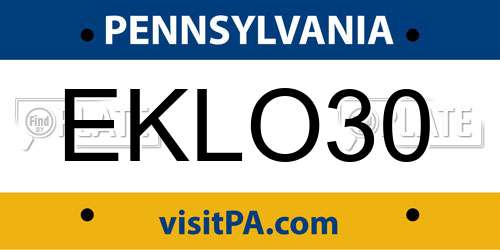 EKLO30 Pennsylvania License Plate