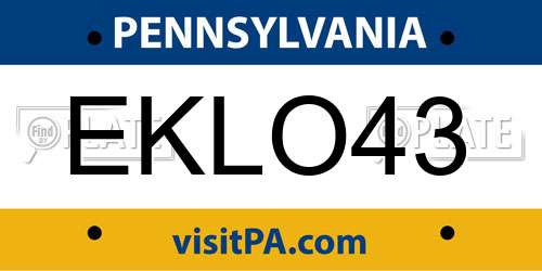 EKLO43 Pennsylvania License Plate