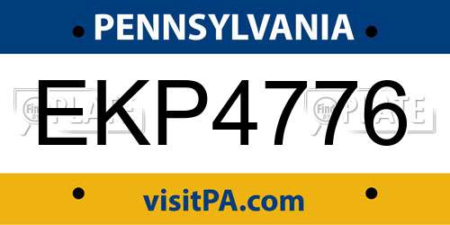 EKP4776 Pennsylvania License Plate