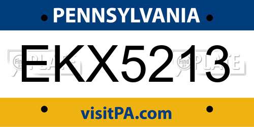 EKX5213 Pennsylvania License Plate