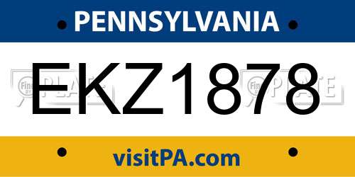 EKZ1878 Pennsylvania License Plate