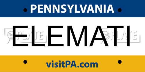 ELEMATI Pennsylvania License Plate