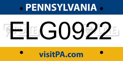 ELG0922 Pennsylvania License Plate
