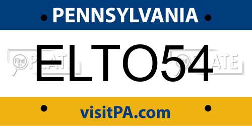 ELTO54 Pennsylvania License Plate