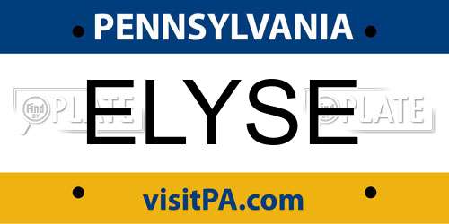 ELYSE Pennsylvania License Plate