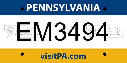 EM3494 Pennsylvania License Plate