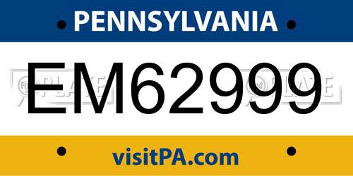 EM62999 Pennsylvania License Plate