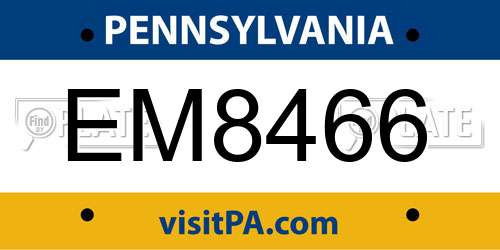 EM8466 Pennsylvania License Plate