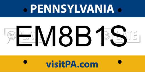 EM8B1S Pennsylvania License Plate