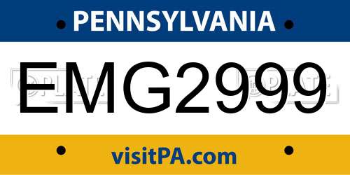 EMG2999 Pennsylvania License Plate
