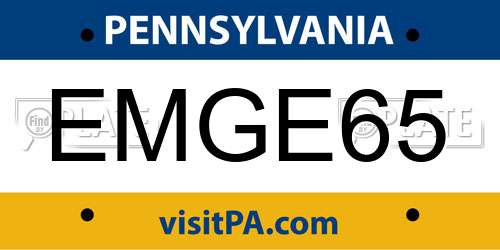 EMGE65 Pennsylvania License Plate