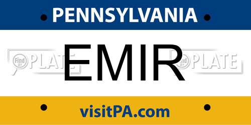EMIR Pennsylvania License Plate