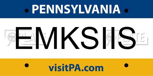 EMKSIIS Pennsylvania License Plate