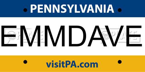 EMMDAVE Pennsylvania License Plate
