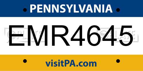EMR4645 Pennsylvania License Plate