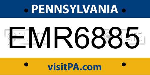 EMR6885 Pennsylvania License Plate