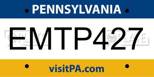 EMTP427 Pennsylvania License Plate