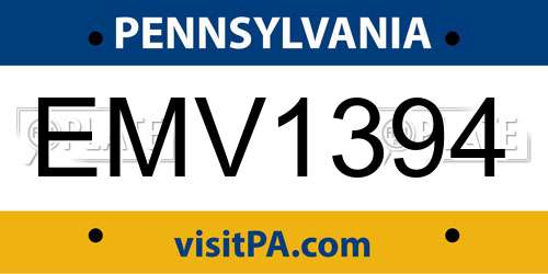 EMV1394 Pennsylvania License Plate
