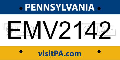 EMV2142 Pennsylvania License Plate