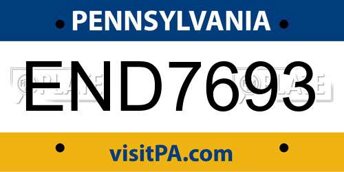 END7693 Pennsylvania License Plate