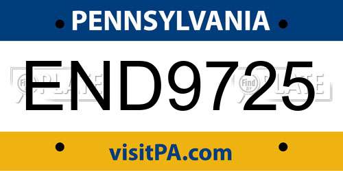 END9725 Pennsylvania License Plate