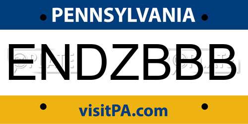 ENDZBBB Pennsylvania License Plate