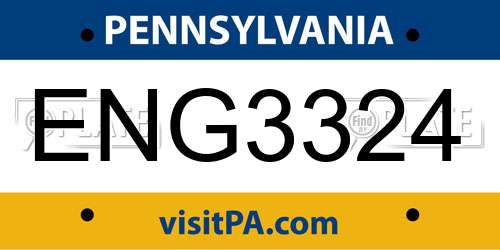ENG3324 Pennsylvania License Plate