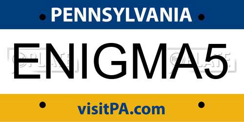 ENIGMA5 Pennsylvania License Plate