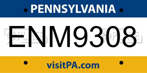 ENM9308 Pennsylvania License Plate