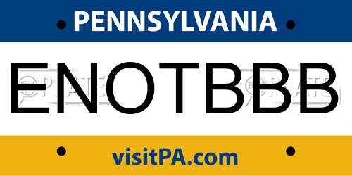 ENOTBBB Pennsylvania License Plate