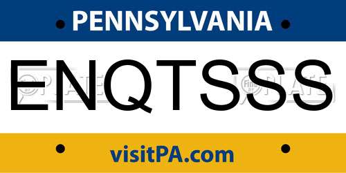 ENQTSSS Pennsylvania License Plate