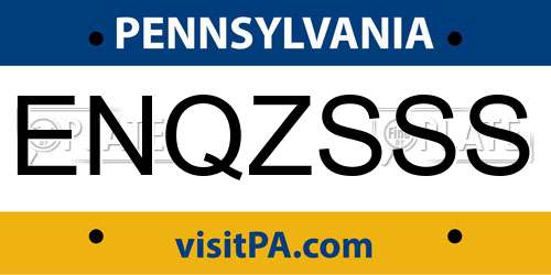 ENQZSSS Pennsylvania License Plate