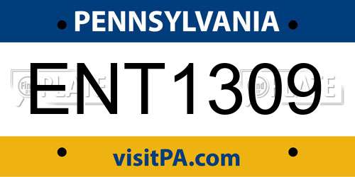 ENT1309 Pennsylvania License Plate