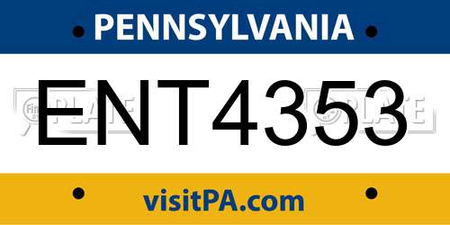 ENT4353 Pennsylvania License Plate