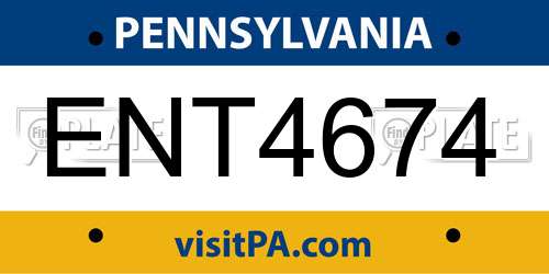 ENT4674 Pennsylvania License Plate