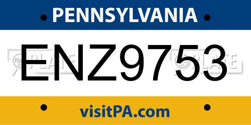 ENZ9753 Pennsylvania License Plate