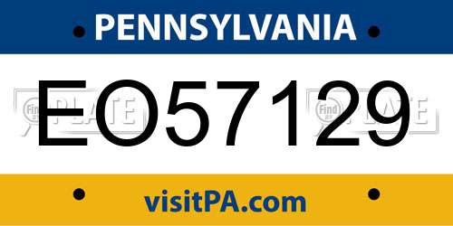 EO57129 Pennsylvania License Plate