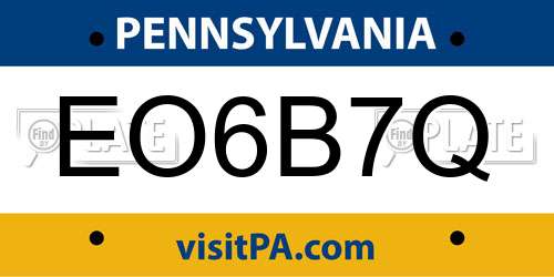 EO6B7Q Pennsylvania License Plate