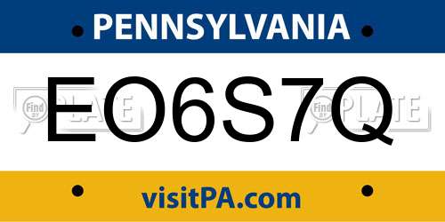 EO6S7Q Pennsylvania License Plate