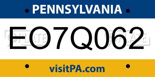 EO7Q062 Pennsylvania License Plate
