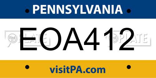 EOA412 Pennsylvania License Plate