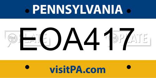 EOA417 Pennsylvania License Plate