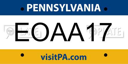 EOAA17 Pennsylvania License Plate
