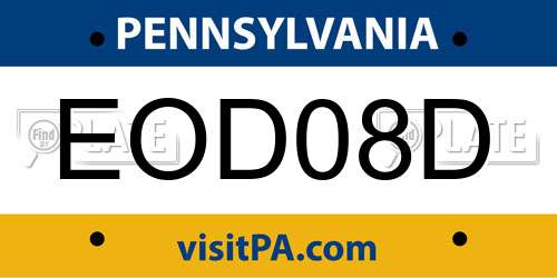 EOD08D Pennsylvania License Plate