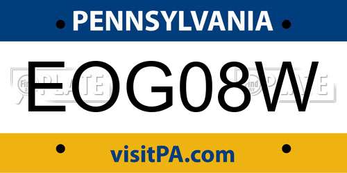 EOG08W Pennsylvania License Plate