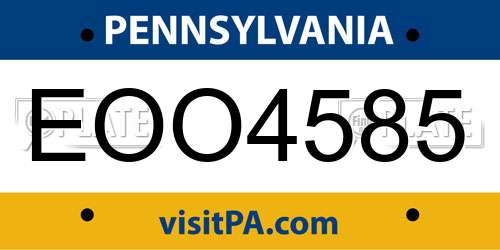 EOO4585 Pennsylvania License Plate
